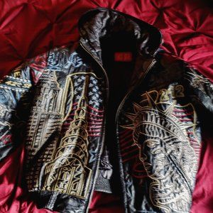 RARE EMBROIDERED hooded leather Jacket